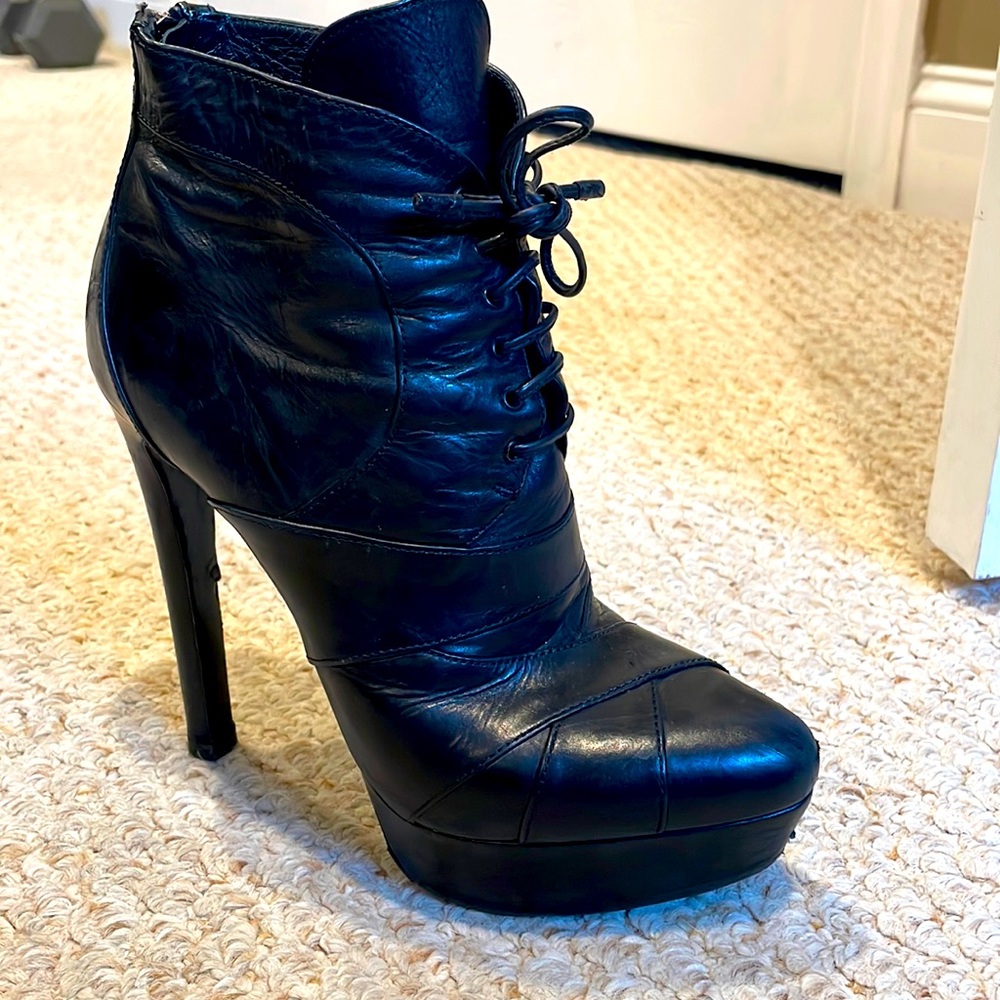 PRADA
Leather Lace up Platform Ankle Boots - Black